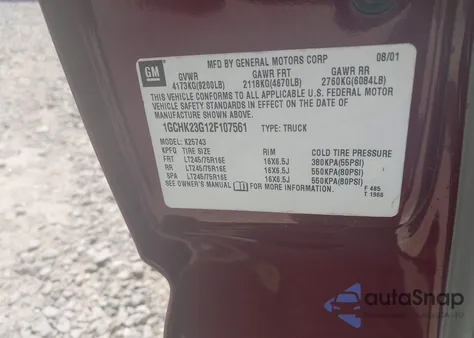 2002 Chevrolet Silverado 2500Hd Lt from USA, damaged, VIN 1GCHK23G12F107561